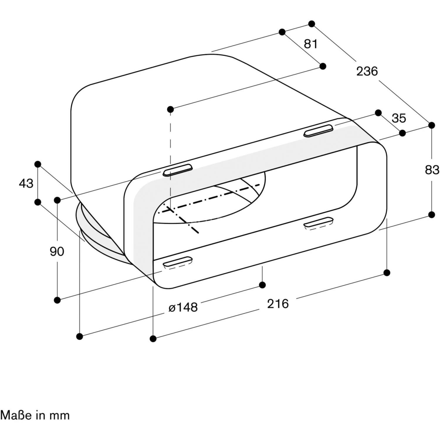 Zubehör Für Backofen Siemens Flachkanal Übergang Rund 90°, NW 150, Rohr (grau, Rund > Flach) – Bild 2